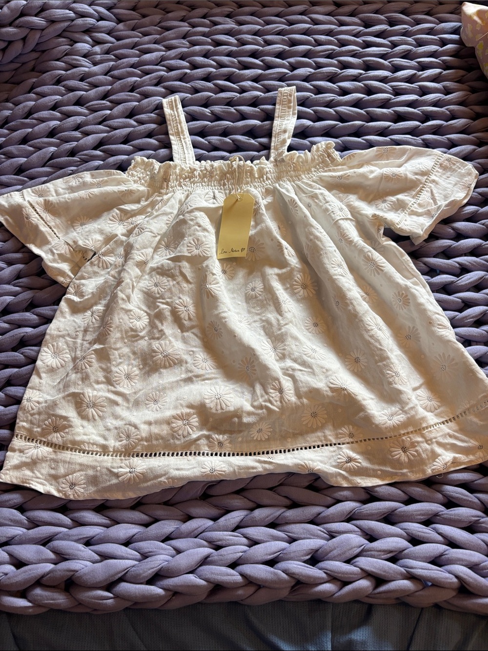 Love Notes Off-White Embroidered Off-Shoulder Top. Size Medium